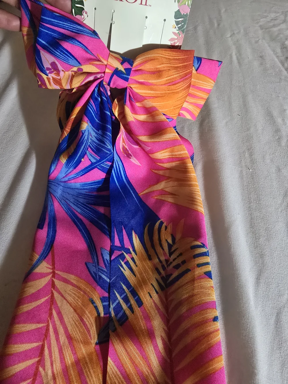 nOir Jewelry Tropical Bow Scarf Hair Tie - Pink, Blue & Orange